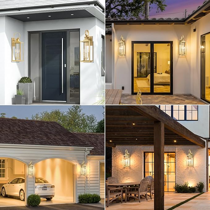 19'' Large Outdoor Wall Lantern, Gold Waterproof Outside Wall Sconce Lights for House, Anti-Rust Exterior Lighting Fxitures with Clear Glass Shade for Front Porch, Garage, Patio, 1-Pack