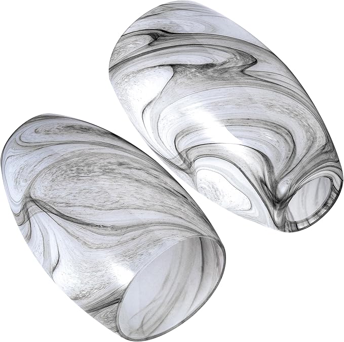 GO&SO 3 Pack Smoke-Gray Gradient Glass Lamp Shades,7.8"H Oval Pendant Light Art Fixture, 1.57" Fitter, E26 Base, Hand-blown Marble Hanging Light Shades, Dining Room, Hallway & Track Pendant Lights