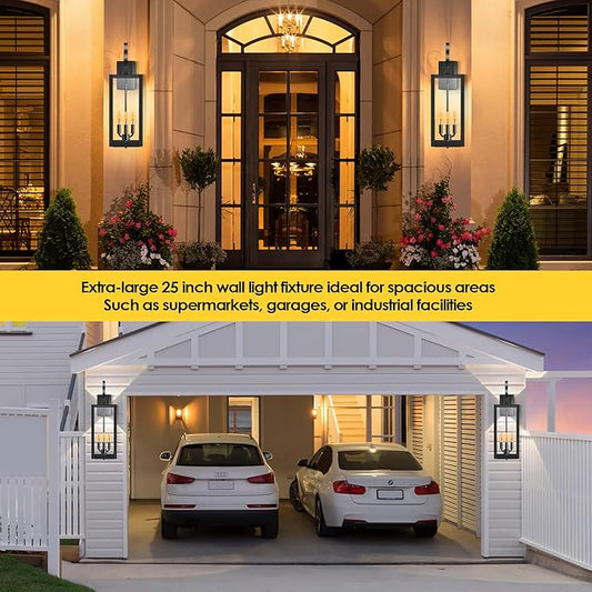 25'' Extra Large Exterior Lighting Fixtures with Closed Bottom, 2-Pack Waterproof Anti Rust Modern Front Porch Light, Outdoor Sconce Lights with E12 Socket, for Big House Garage Supermarket Factory