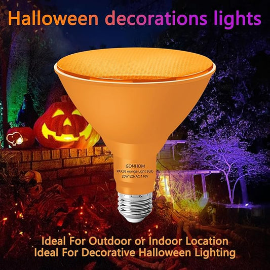 PAR38 Flood Lights Outdoor,Dimmable LED Flood Light Bulbs,20W(Equivalent to 200W),E26 Base,Outdoor Porch,Holiday Lighting,LED Flood Light Bulb for Halloween,Christmas,2 Pack Orange
