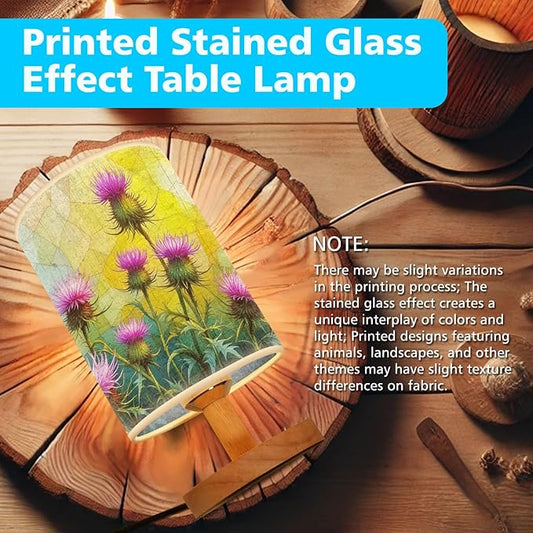 Thistle Table Lamp LED 3-Color Pressed Bedside, Thistle Shade Lamp with Wood Base for Bedroom Living Room Desk Office
