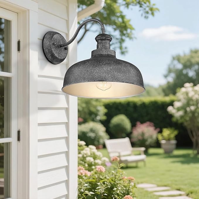 Outdoor Wall Light Fixture, Farmhouse Barn Light, Farmhouse Weatherproof Exterior Wall Sconce, Anti-Rust Outside Lantern Lamp for Porch, Patio, Garage (Antique Silver, Regular-3Pack)