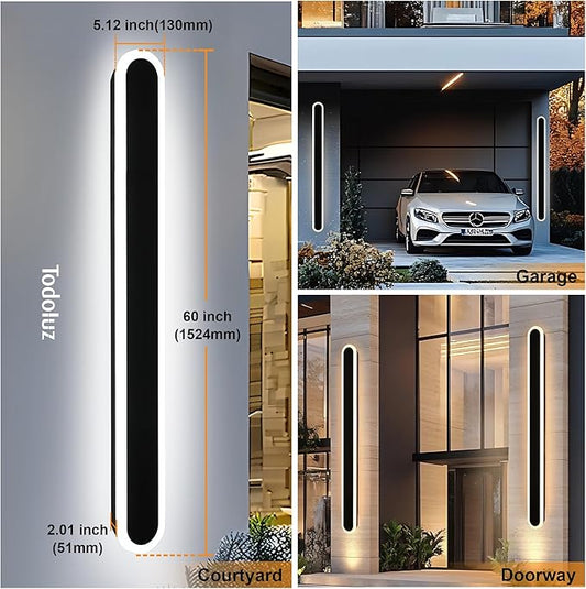 TODOLUZ 2-Pack 60-Inch Long Outdoor Wall Sconce, IP65 Waterproof Light Fixture with Build-in Integrated LED Chips for Garage House Porch, Wall Mounted Lamp 5 Color (3000K/3500K/4500K/5000K)