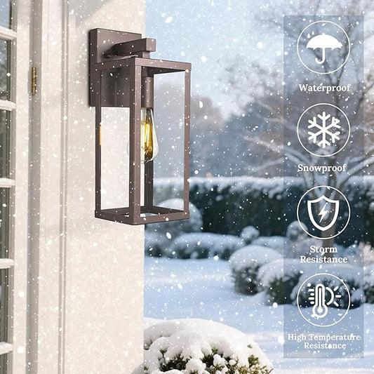 Outdoor Wall Light with Clear Glass, Anti-Rust Exterior Wall Sconce, Weather Resistant Outdoor Lantern, Exterior Lighting for Porch, Patio, Garage, Entryway (Oil-Rubbed Bronze, 15.5"Height-2 Pack)