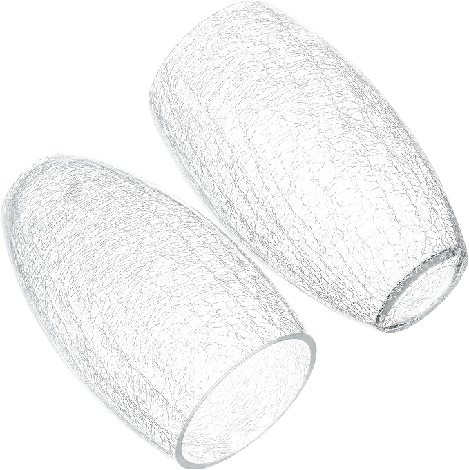 GO&SO 2 Pack Oval Clear Crackle Glass Lamp Shade Replacement,4"W x 7.8"H, 1.57" Fitter, Mini Lamp Shade Pendant Light Shade,High Transmittance for Wall Sconces/Chandelier/Kitchen Island Light
