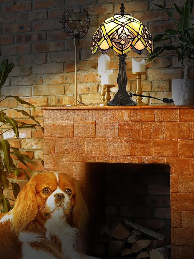 KY&BOSAM Irish Celtic Tiffany Table Lamp Shamrock Style Desk Lamp Stained Glass Night Light 14 Inch Tall 8 Inch Wide Shade Beside Lamp 1 Bulb Antique Zinc Base for Home Bedroom St Patrick's Day Decor