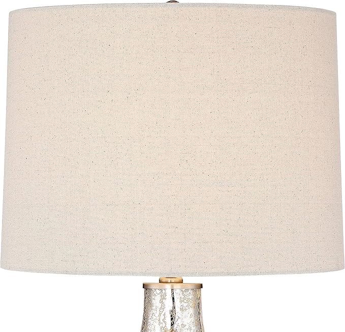 360 Lighting Waylon Modern Glam Luxury Table Lamp 28" Tall Dimpled Textured Mercury Glass Off-White Tapered Drum Shade Decor for Living Room Bedroom House Bedside Nightstand Home Office