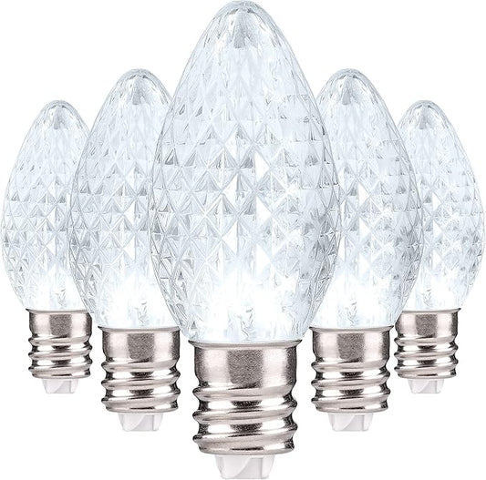 Holiday Lighting Outlet Faceted C7 Christmas Lights | Cool White LED Light Bulbs Holiday Decoration | Warm Christmas Decor for Indoor & Outdoor Use | 2 SMD LEDs in Each Light Bulb | Set of 500