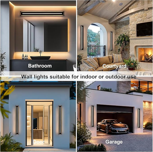VINLUZ 2 Pack Linear 40inch Long Warm White Waterproof IP65 Wall Mount Lighting Fixture, Classic Outdoor LED Wall Lights with Acrylic Exterior for Garage Courtyard Porch