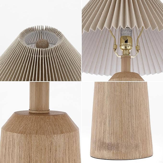 JONATHAN Y JYL1146A Arvid 20.5" Rustic Scandinavian Resin/Iron Lighthouse LED Table Lamp with Pleated Shade, Beige Wood Finish, for Bedroom, Living Room, Entry Console