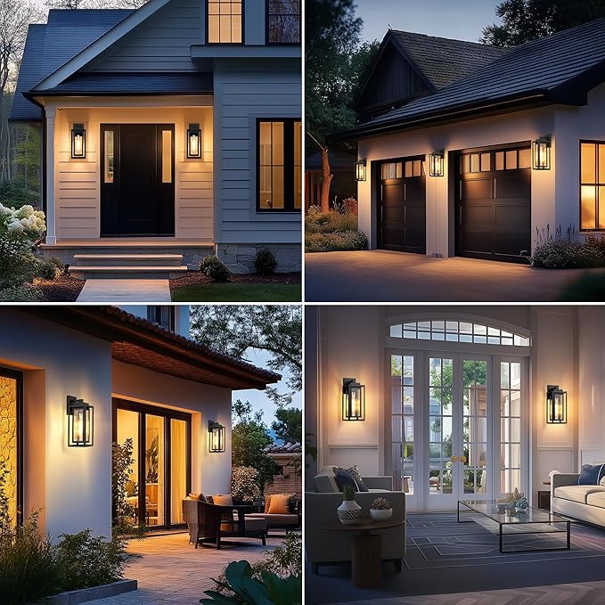 Water Ripple Outdoor Wall Lantern, Exterior Porch Light Fixture Black, 2 Pack Waterproof Wall Lights Fixture, Outside Garage Sconce Lighting, Porch Light Fixture, Mount Lamp, for Patio Outdoor Indoor