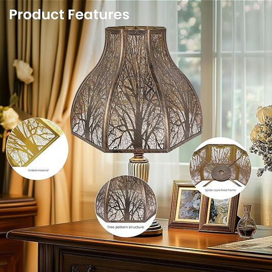 Metal Antique Bronze lamp shades for floor lamps for bedroom or living room, 8-petal lotus lamp shape drum lamp shades, corner floor fan lamp with spider fitter (5.32" top x 13" bottom x 9.5" high)