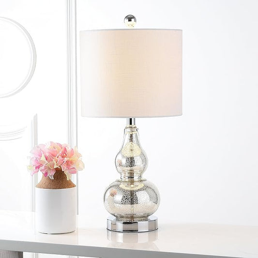 JONATHAN Y JYL1028C Anya 20.5" Mini Glass LED Table Lamp, Transitional, Glam, Midcentury, Modern, Elegant, Office & Living Room, Silver