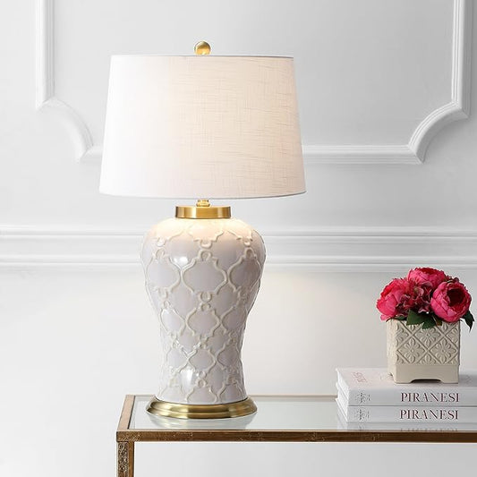 JONATHAN Y JYL4024A Arthur 29" Ceramic LED Table Lamp Traditional Transitional Bedside Desk Nightstand Lamp for Bedroom Living Room Office College Bookcase LED Bulb Included, Cream