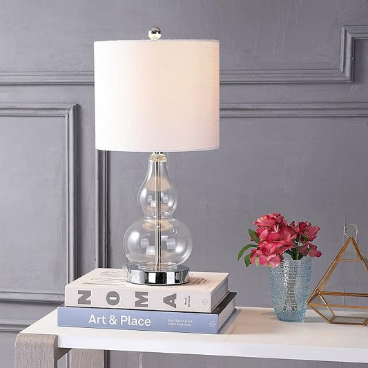 JONATHAN Y JYL1028E Anya 20.5" Mini Glass LED Table Lamp, Transitional, Glam, Midcentury, Modern, Elegant, Office, Living Room, Family Room, Dining Room, Bedroom, Hallway, Foyer, Clear