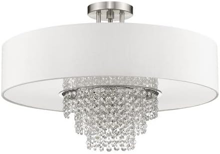 Livex Lighting 51029-91 Crystal Accents Five Light Ceiling Mount from Carlisle Collection in Pwt, Nckl, B/S, Slvr. Finish, Brushed Nickel