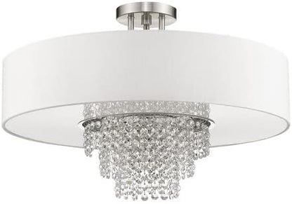 Livex Lighting 51029-91 Crystal Accents Five Light Ceiling Mount from Carlisle Collection in Pwt, Nckl, B/S, Slvr. Finish, Brushed Nickel