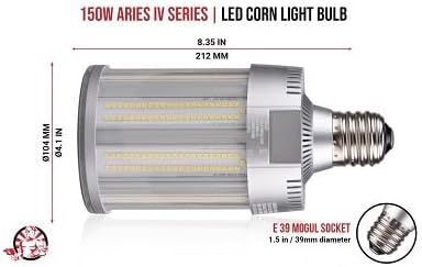 RuggedGrade Aries IV CS Series 150W LED Corn Bulb | Wattage Selectable | 22,000 Lumens | 5000K Bright White | E39 Base | 277-480V | DLC 5.1 Premium