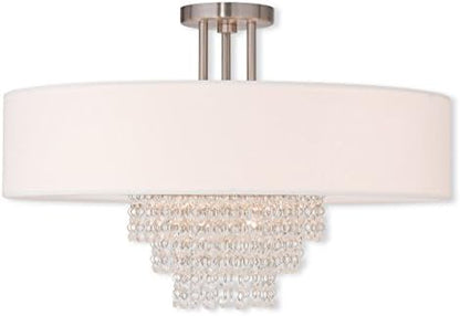 Livex Lighting 51029-91 Crystal Accents Five Light Ceiling Mount from Carlisle Collection in Pwt, Nckl, B/S, Slvr. Finish, Brushed Nickel