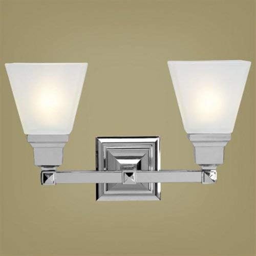 Livex Lighting 1032-05 Mission 2 Light Vanity Polished Chrome with Frosted Glass, 15 x 7.75 x 9.5