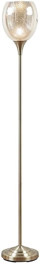 Pemberly Row Iron Metal Floor Lamp with Glass Shade in Antique Brass