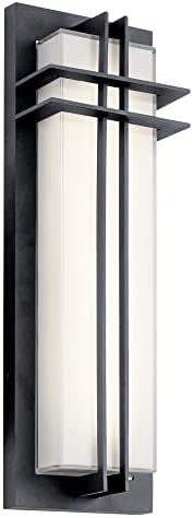 Kichler Manhattan 22" Outdoor LED Wall Light in Textured Black, 1-Light Exterior Wall Sconce with White Glass, ("22" H x 7" W), 49298BKTLED