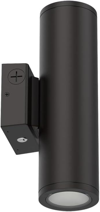 Lithonia Lighting WMCL 4 Inch LED Outdoor Wall Light, Modern Cylinder Outdoor Wall Sconce with Up/Down/Both Beam Direction, Selectable White Color, Photocell Dusk-to-Dawn, 45-Degree Beam Spread
