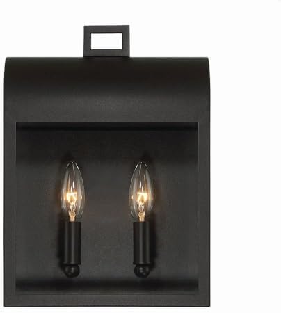 Eurofase Sawyer 2 Light Outdoor Wall Lantern with Satin Black Finish - Wet Rated ETL Certified Dimmable Sconce Light for Porch Patio Entryway