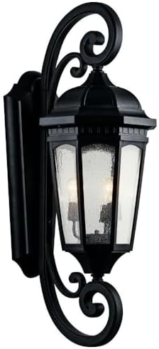 Kichler Courtyard 40.50" 3 Light Outdoor Wall Light with Clear Seeded Glass in Textured Black