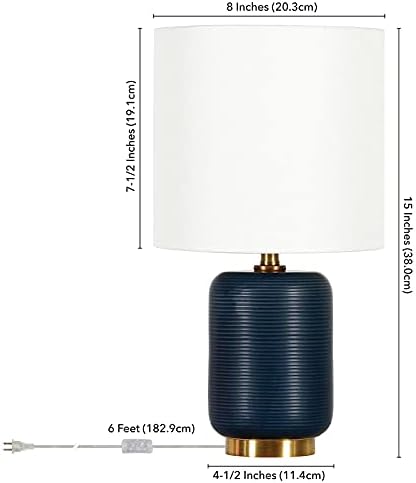 Lambert 15" Tall Ceramic Mini Lamp with Fabric Shade in Matte Navy/White