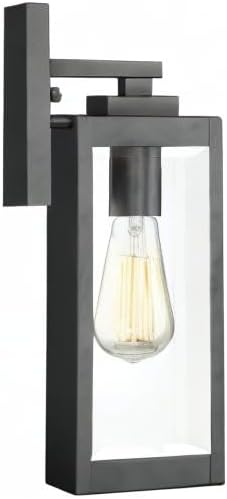 Quoizel Westover Modern Wall Sconce, 14.25 Inch Earth Black 1-Light Outdoor Light Fixture, Clear Beveled Glass Wall Lantern, 100 W, Industrial Design Wall Light for Porch, Patio, Gazebo or Yard