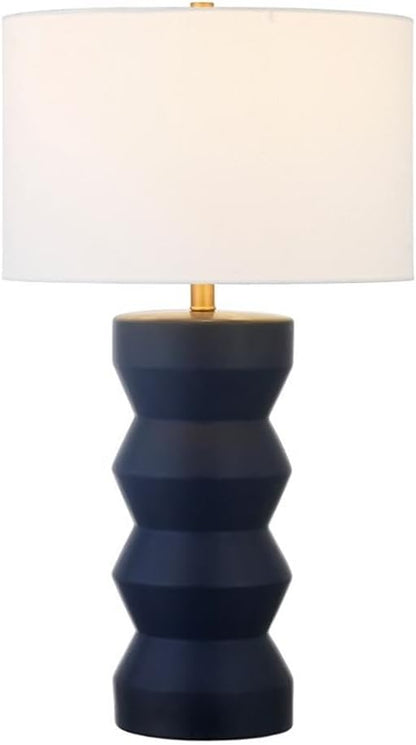 Carlin 28" Tall Ceramic Table Lamp with Fabric Shade in Matte Navy/White