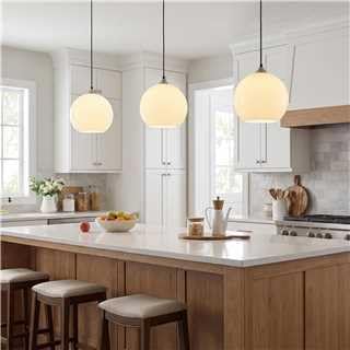 Milky Luster Glass Pendant Lights Kitchen Island Globe Pendant Light Fixtures Modern Pendant Lighting for Bedroom Living Dining Room Light Fixture (9.84 in, 3 Pack)