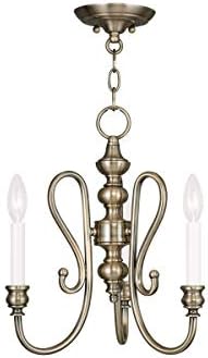 Livex Lighting 5163-01 Caldwell 3-Light Convertible Mini Chandelier/Ceiling Mount, Antique Brass