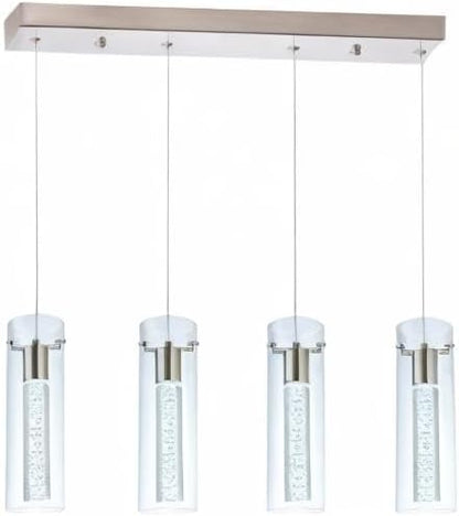 Kitchen Lighting Pendant Fixtures 4-Light LED Pendant Ceiling Fixture Brushed Nickel Bubble Cylinder Pendant Light with Adjustable Length for Kitchen Island Dinning Room Bedroom
