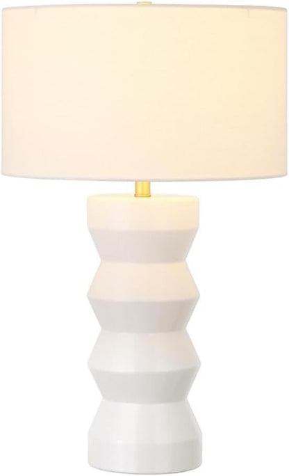 Carlin 28" Tall Ceramic Table Lamp with Fabric Shade in Matte White/White