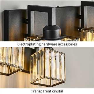 Black Bathroom Light Fixture, 4-Light Crystal Vanity Lighting, Bathroom Lighting Fixtures Over Mirror, Modern Crystal Wall Lamp