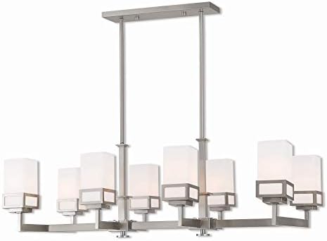 Livex Lighting 40198-91 Harding 8 Light Linear Chandelier, 44" x 17.75" x 20.5", Brushed Nickel