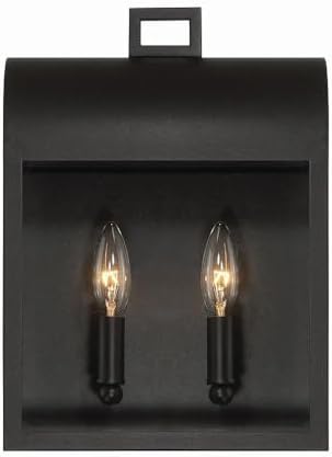 Eurofase Sawyer 2 Light Outdoor Wall Lantern with Satin Black Finish - Wet Rated ETL Certified Dimmable Sconce Light for Porch Patio Entryway