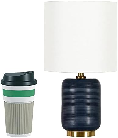 Lambert 15" Tall Ceramic Mini Lamp with Fabric Shade in Matte Navy/White