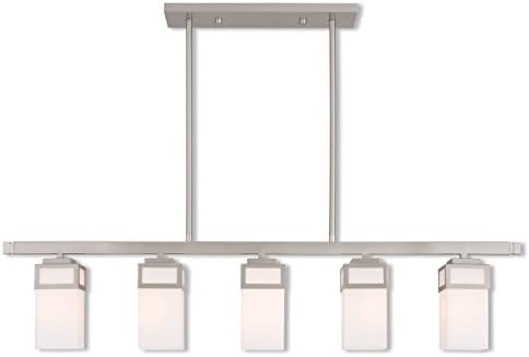 Livex 40194-91 Transitional Five Light Linear Chandelier from Harding Collection in Pwt, Nckl, B/S, Slvr. Finish, 42.00 inches, Brushed Nickel