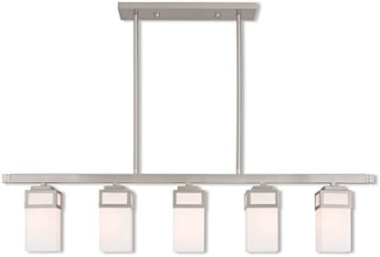 Livex 40194-91 Transitional Five Light Linear Chandelier from Harding Collection in Pwt, Nckl, B/S, Slvr. Finish, 42.00 inches, Brushed Nickel