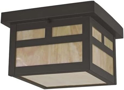Livex Lighting 2138-07 Montclair Mission 1 Light Outdoor Bronze Finish Solid Brass Ceiling Mount with Iridescent Tiffany Glass, 5.50x8.00x8.00