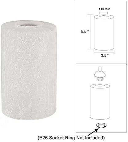 3 Pack Frosted Cracked Glass Shade, Cylinder Light Fixture Replacement Globe or Cover with 1-5/8-Inch Fitter for Chandelier Wall Sconce Pendant Light, G0074