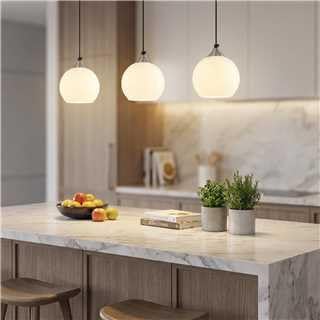 Milky Luster Glass Pendant Lights Kitchen Island Globe Pendant Light Fixtures Modern Pendant Lighting for Bedroom Living Dining Room Light Fixture (5.9 in, 2 Pack)