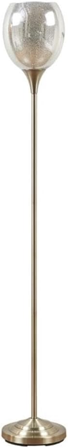 Pemberly Row Iron Metal Floor Lamp with Glass Shade in Antique Brass