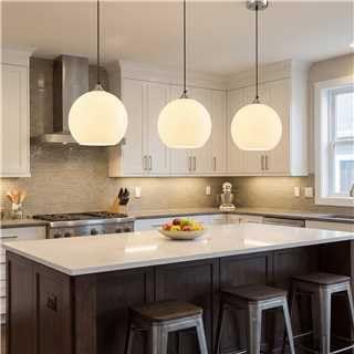 Milky Luster Glass Pendant Lights Kitchen Island Globe Pendant Light Fixtures Modern Pendant Lighting for Bedroom Living Dining Room Light Fixture (9.84 in, 3 Pack)