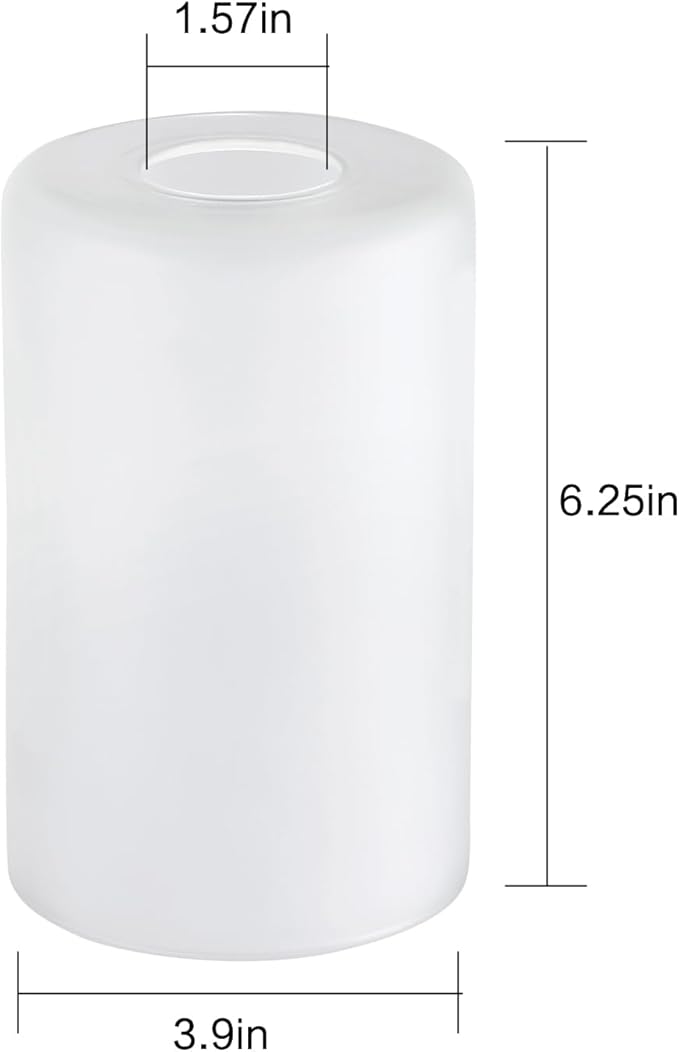 8 Pack White Frosted Glass Shades Replacement, 5.9in Height, 3.9in Diameter, 1.65in Fitter, Cylinder Glass Shade Covers Replacement Globe for Chandelier Pendant Wall Sconces Light Fixtures