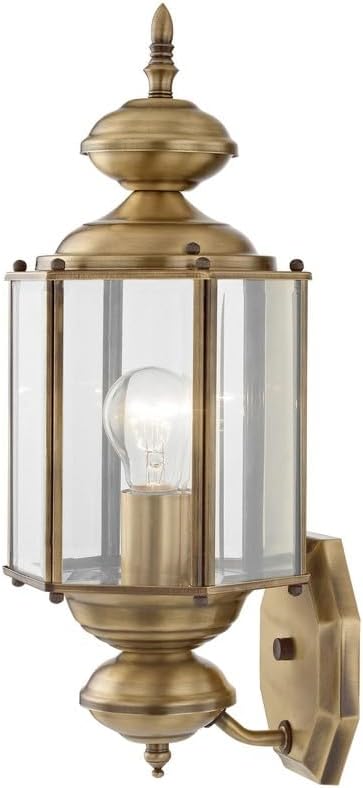 Livex Lighting 2006-01 Outdoor Wall Lantern with Clear Beveled Glass Shades, Antique Brass