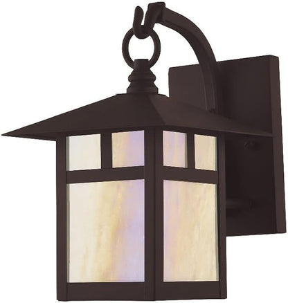 Livex Lighting 2131-07 Montclair Mission 1 Light Outdoor Bronze Finish Solid Brass Wall Lantern with Iridescent Tiffany Glass, 17" x 9" x 17"